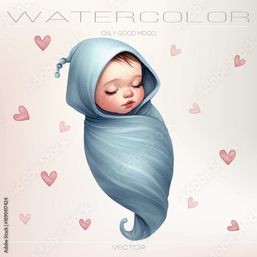 Watercolor illustration for a gender reveal party. Baby clothes and balloons.