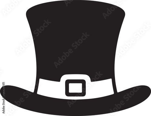 Classic Black Top Hat with White Band and Buckle Elegant Headwear for Formal Events