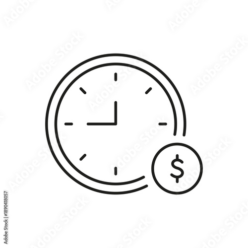 Clock With Dollar Sign Line Icon. Time Management, Financial Planning, And Cost Efficiency Outline Symbol. Business Productivity And Budgeting. Editable Stroke. Isolated Vector Illustration