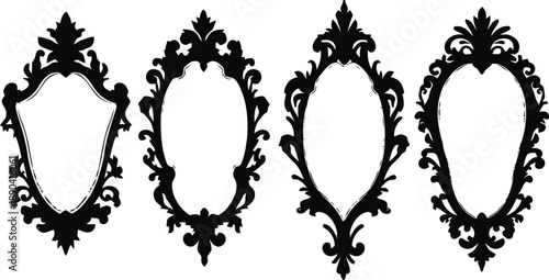 Set of four vintage ornate decorative frames with floral elements and intricate baroque borders