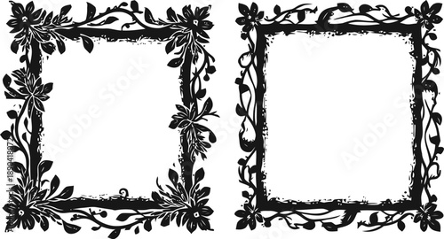 Decorative floral square frames with intricate leaves and flower designs for elegant borders