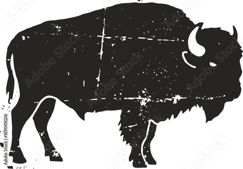 Grunge bison silhouette with distressed texture and vintage rustic design
