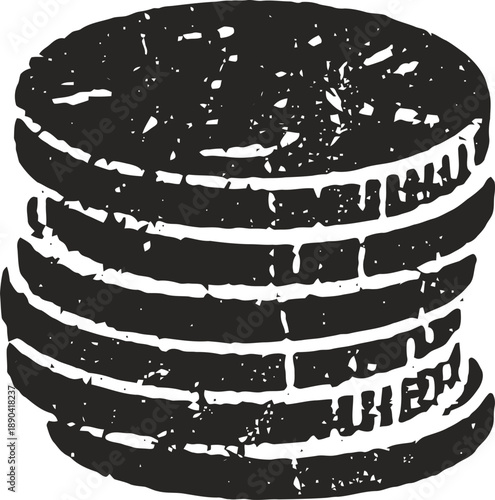 Stacked round cookies with cream filling sweet dessert snack with multiple layered biscuits