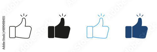 Thumbs Up Gesture Line And Solid Icon Set. Approval, Agreement, And Positive Feedback Outline And Silhouette Symbol Collection. Social Media Interaction. Isolated Vector Illustration