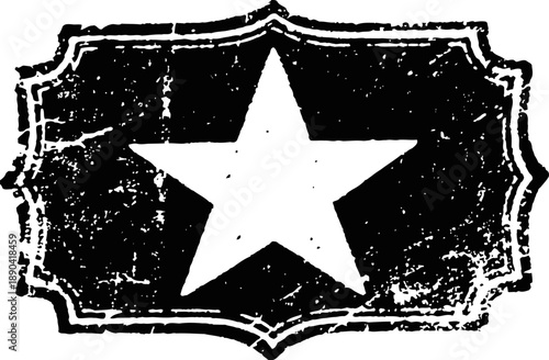 Vintage grunge badge with white star emblem and distressed textured background