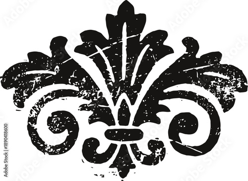Vintage fleur de lis emblem with distressed texture and ornamental design