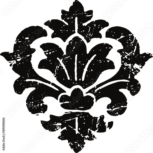 Vintage floral ornamental carving design in black silhouette for decoration and art