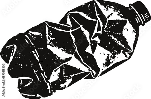 Crumpled plastic bottle with cap, recycling waste and environmental pollution concept