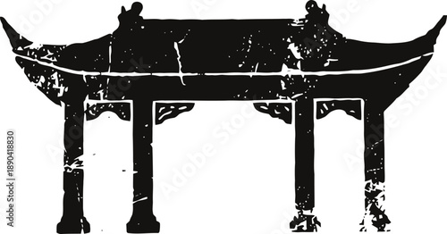 Traditional japanese torii gate silhouette with weathered texture, symbol of shinto culture and spirituality