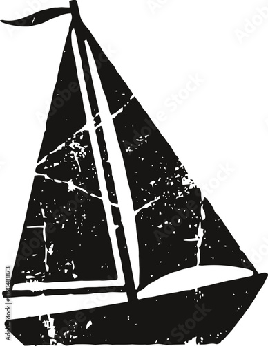 vintage distressed sailboat silhouette classic sail yacht with triangular sails and flag