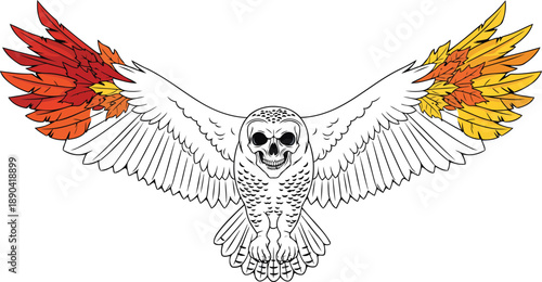 Vintage gothic skull and wings tattoo vector illustration featuring a black grunge skeleton head art design for halloween or rock music symbols