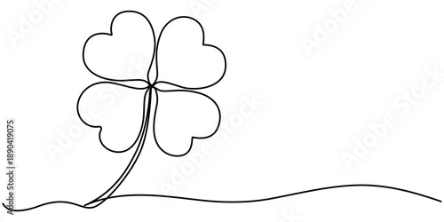 Continuous one line drawing of four leaf clovers. Isolated on white background vector illustration, Three leaves clover, Good luck floral symbol in simple linear. 
