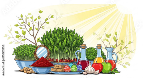 Fresh produce and herbs with natural remedies on a table outdoors