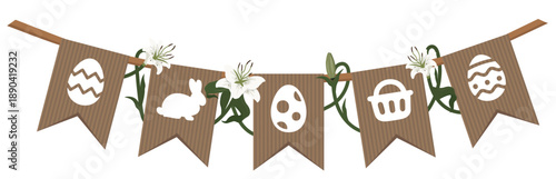 Easter Garland with natural elements isolated on transparent background for versatile decorations. Easter decoration concept. Eco easter decoration. Sustainable easter concept. Vector illustration