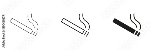 Smoking Cigarette Line And Solid Icon Set. Tobacco Use, Smoking Habit, And Health Risk Outline And Silhouette Symbol Collection. Addiction And Warning Sign. Isolated Vector Illustration