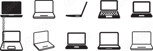   Laptop icons set with flat and line styles. Modern notebook computer collection for web, app and UI design.
