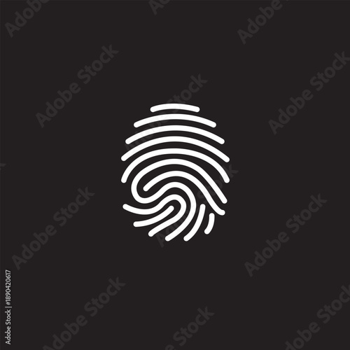 Biometric Fingerprint Scan Symbol. Fingerprint icon vector, round shaped white fingerprint isolated on Black background.