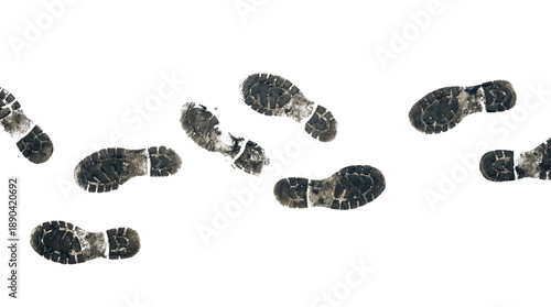 Canvas Print Scattered muddy boot footprints, isolated on transparent background