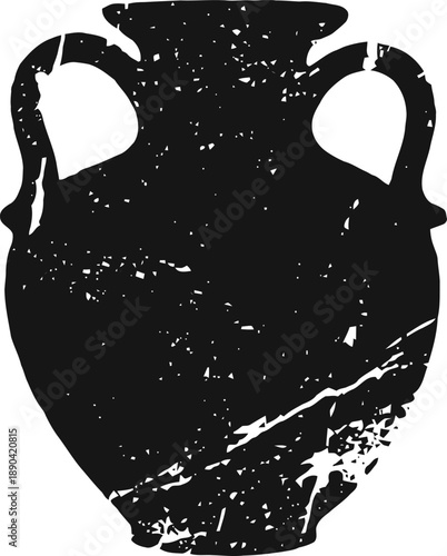 Ancient pottery amphora silhouette with textured distressed black shape and two handles