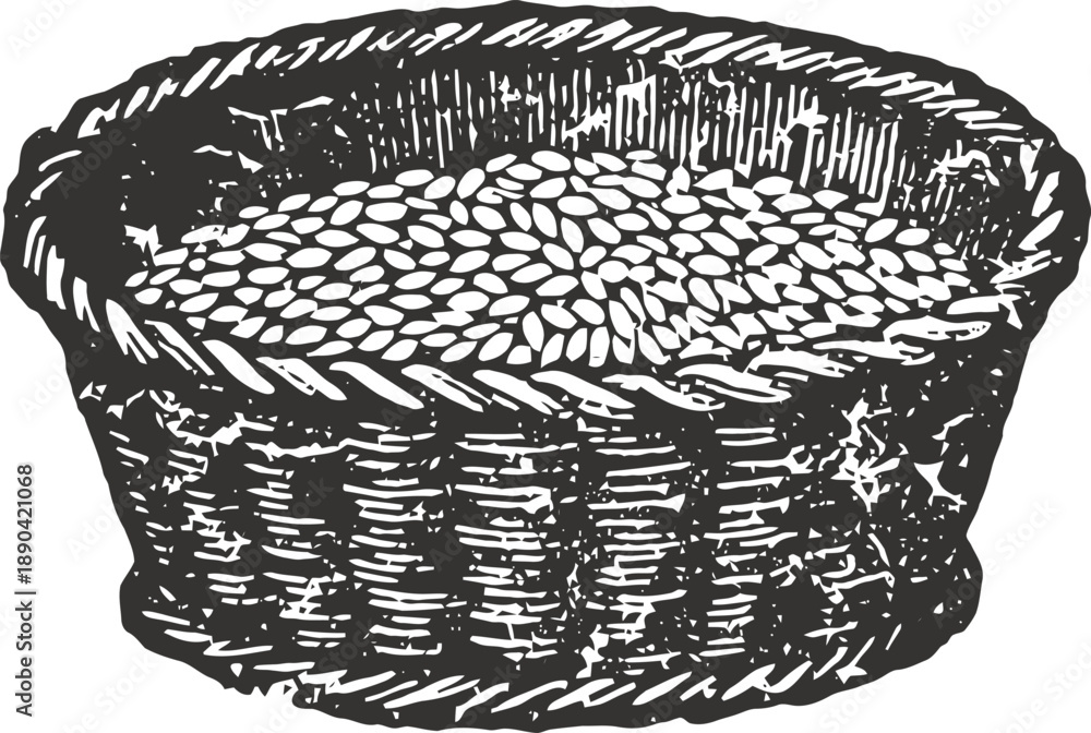 Obraz premium wicker basket filled with grains hand drawn vintage agricultural illustration of harvest produce