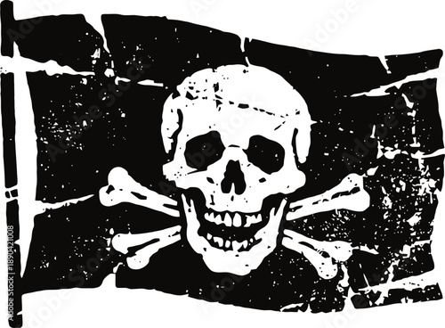 grunge pirate flag with skull and crossed bones symbol waving in wind