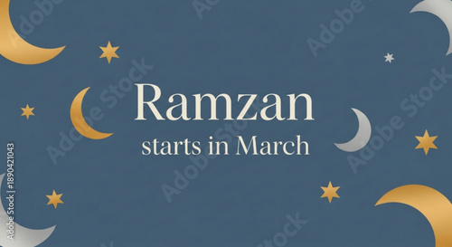 Ramzan starts in march with crescent moons and stars on blue background
