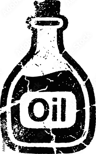 Vintage oil bottle silhouette with stopper, rustic grunge design, old fashioned container illustration