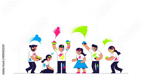 Diverse group of people celebrating holi festival with colorful powders