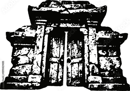 Ancient stone gateway with wooden door historic entrance, weathered structure, rustic landmark