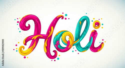 Vibrant holi festival word art with colorful typography and dots