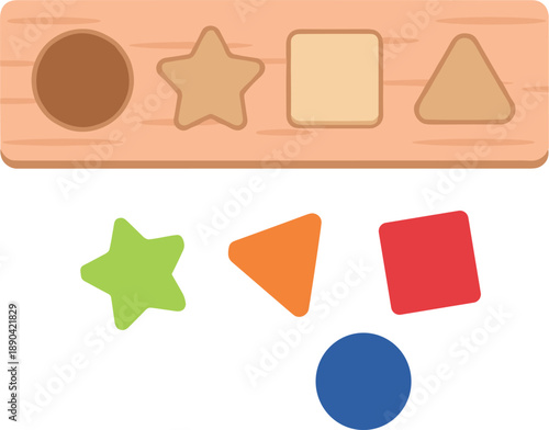 Wooden Montessori shape sorter toy set with colorful star square triangle and circle blocks for early childhood learning.