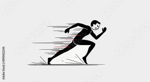 Athletic Man Running Fast Motion Blur Silhouette.