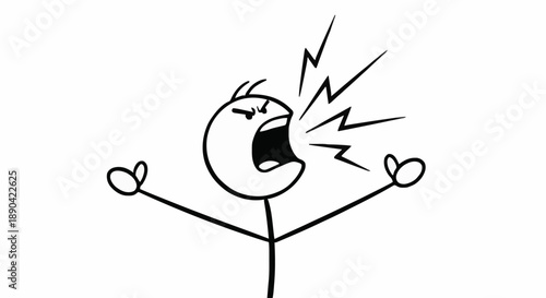 Angry stick figure shouting with lightning bolts.