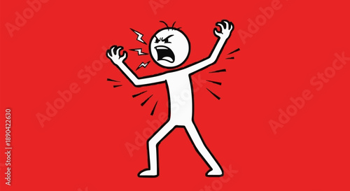 Angry stick figure shouting with frustration and stress.