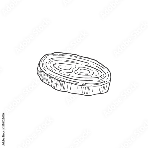 A round slice of onion. Sketch. Doodle. Fresh, organic vegetables. Healthy food. Herbs, fragrant spices. Vector illustration isolated on white background.