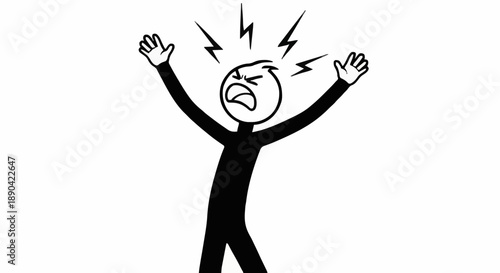 Angry Stick Figure Yelling Frustrated Emotion.
