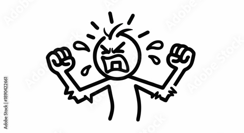 Angry stick figure yelling with fists raised and tears flowing.