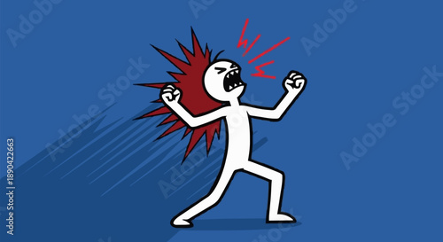 Angry Stick Figure Yelling Frustrated Emotion Outburst.