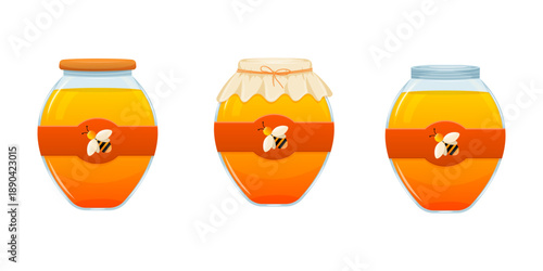 Set of Glass Honey Jars with Bee Label