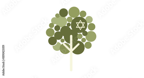 Tree with Jewish Symbols and Star of David.