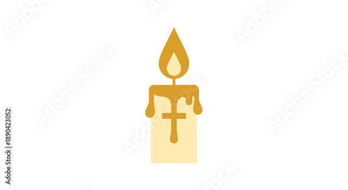 Golden Candle with Cross Symbolizing Faith and Spirituality.