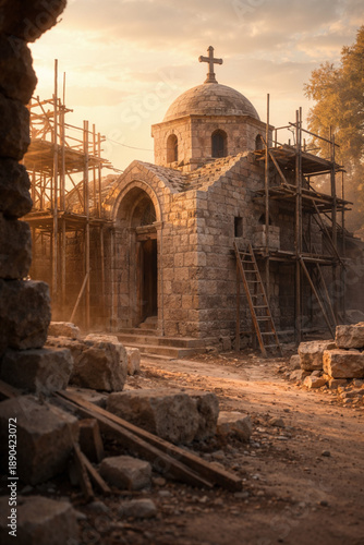 Historic stone church under construction representing spiritual formation