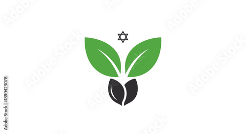 Simple graphic of a seedling with green leaves and a Star of David above.