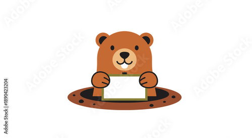 Cartoon bear peeking out of a hole with a friendly expression.