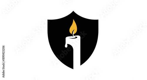 Candle in shield logo symbolizing protection and guidance.