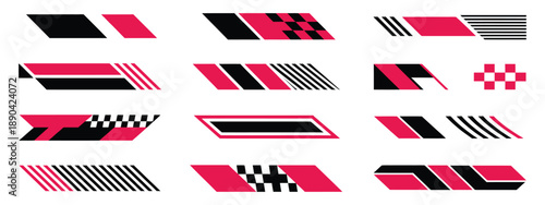 Racing car stripes collection, sport racing stripes with checkered flag, motocross labels, dynamic lines, motorsport speed decals, drift graphics, vehicle decoration for cars, bikes, and trucks,