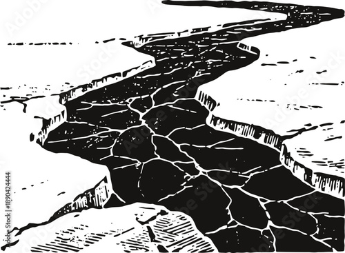 cracked dry earth landscape with deep fissure and fractured surface illustration