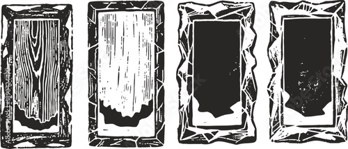 Set of four vintage woodcut book cover and page edges with textured and worn design