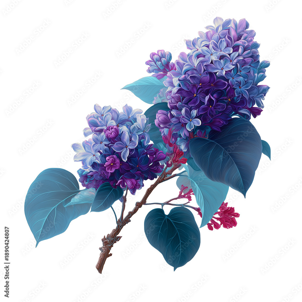 custom made wallpaper toronto digitalPurple and Blue Lilac Flowers with Teal Leaves on Branch Isolated on Transparent Background PNG