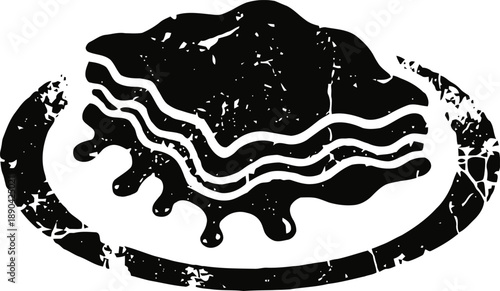 Grilled steak with bacon strips on a rustic plate, vintage illustration